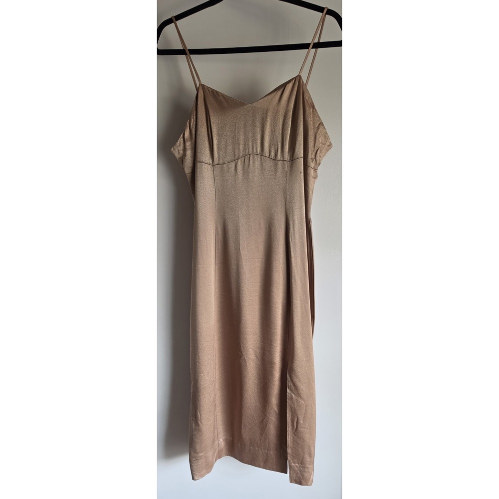 VTG Maxima Women's Bronze Dress Size L Sleeveless V-Neck 90s Y2K Homecoming